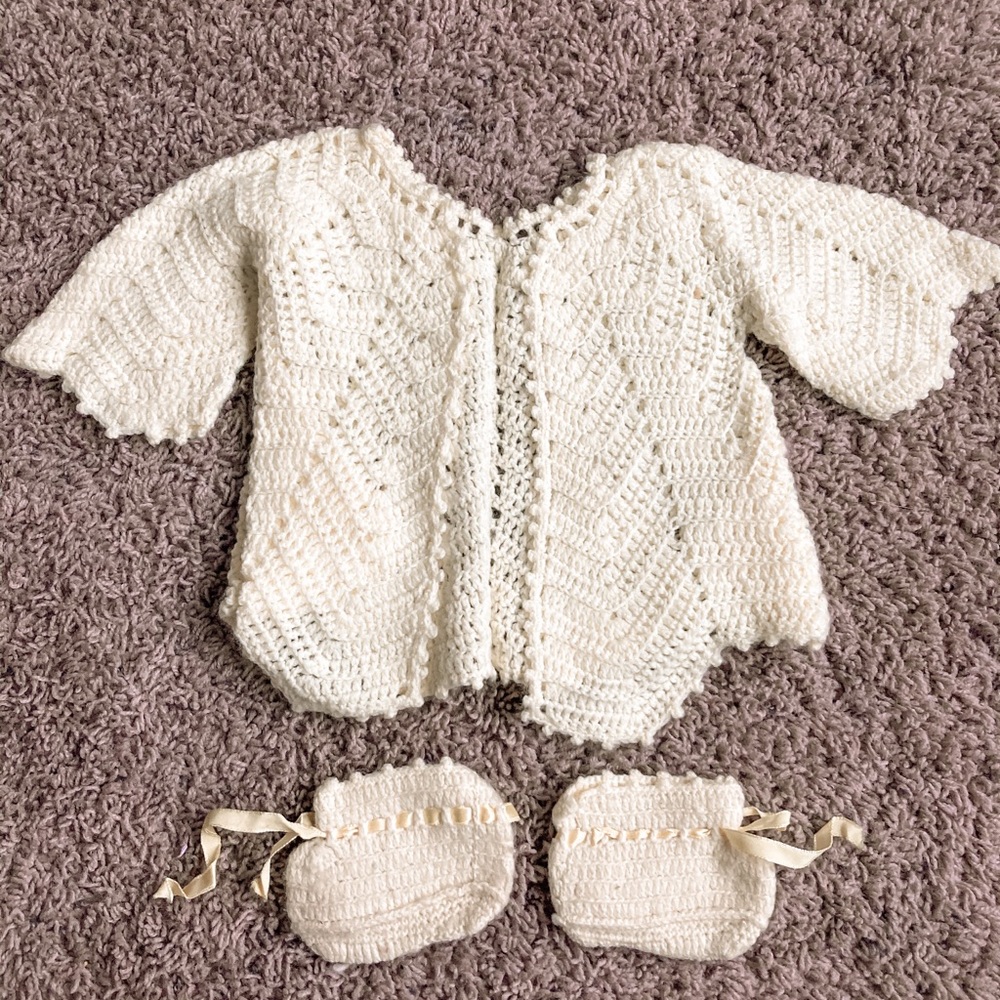 Knitted Yellow Sweater and Booties